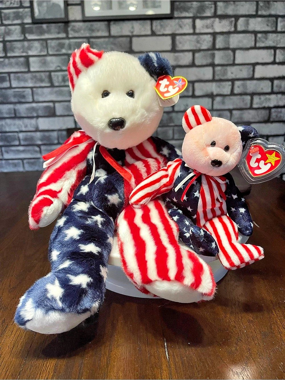 Ty Spangle Beanie Buddy and the Bear Patriotic Red & Blue Plush Set